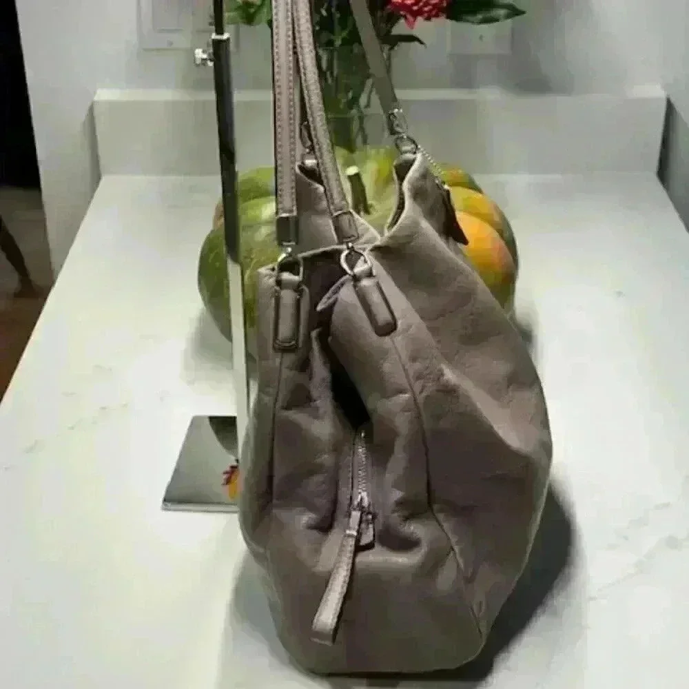 Coach 26224 Madison Phoebe Pebble Grain Leather Triple Compartment Bag Taupe